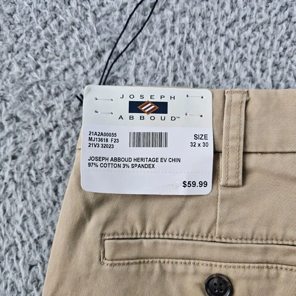 Joseph Abboud Pants 32x29 Khaki Beige Chino Comfort Stretch Preppy Casual NWT